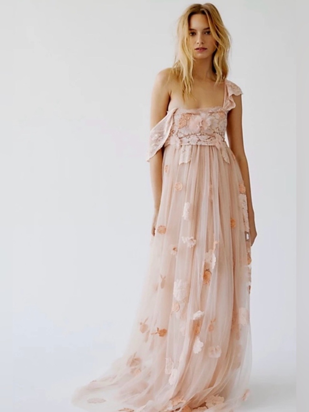 LoveShackFancy Blush & Champagne Floral Lace Maxi Dress